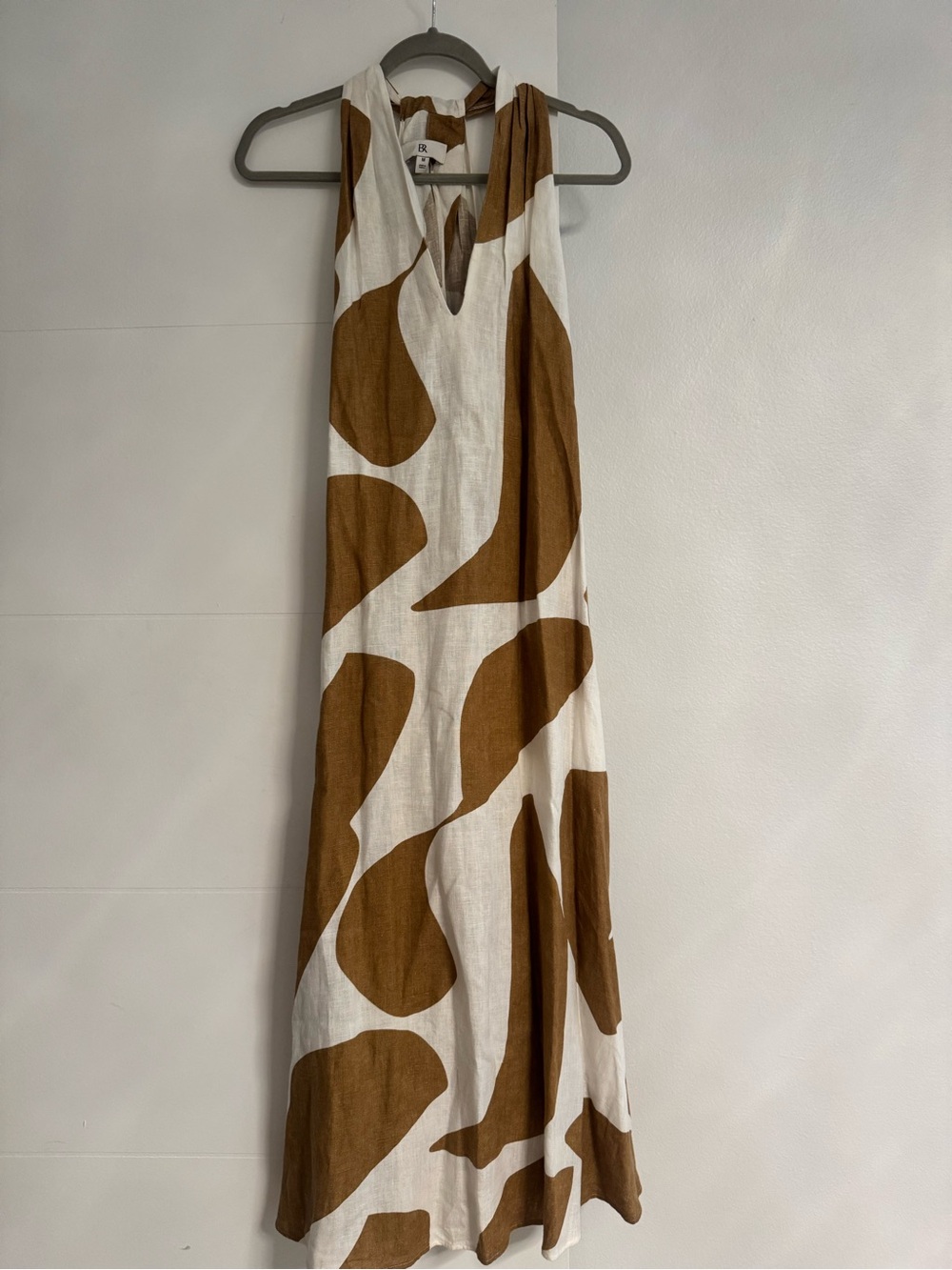Banana Republic White and Brown Abstract Print Maxi Dress